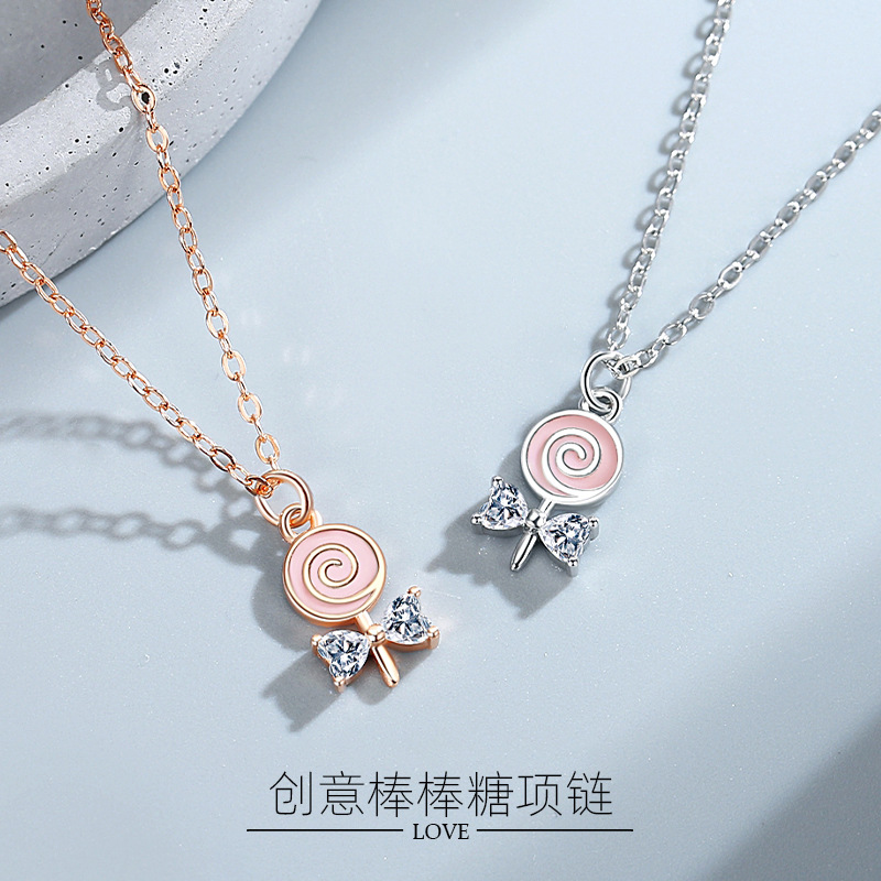 Linda plata esterlina S925 Lollipop collar niñas de dibujos animados caramelo joyería de plata creativa estilo japonés y coreano interesante Cadena de clavícula