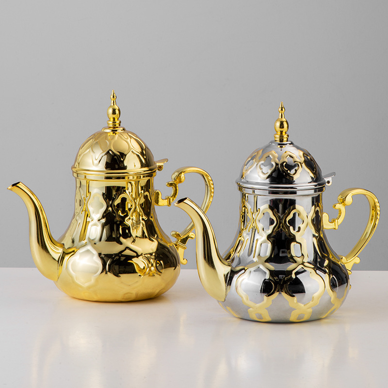 Spot Stainless Steel Middle Eastern Teapot Arabic Coffee Pot Hot Water Water Kettle Flower Teapot Palace Teapot Gold Silver Spot Stainless Steel Middle Eastern Teapot Arabic Coffee Pot Hot Water Water Kettle Flower Teapot Palace Teapot Gold Silver