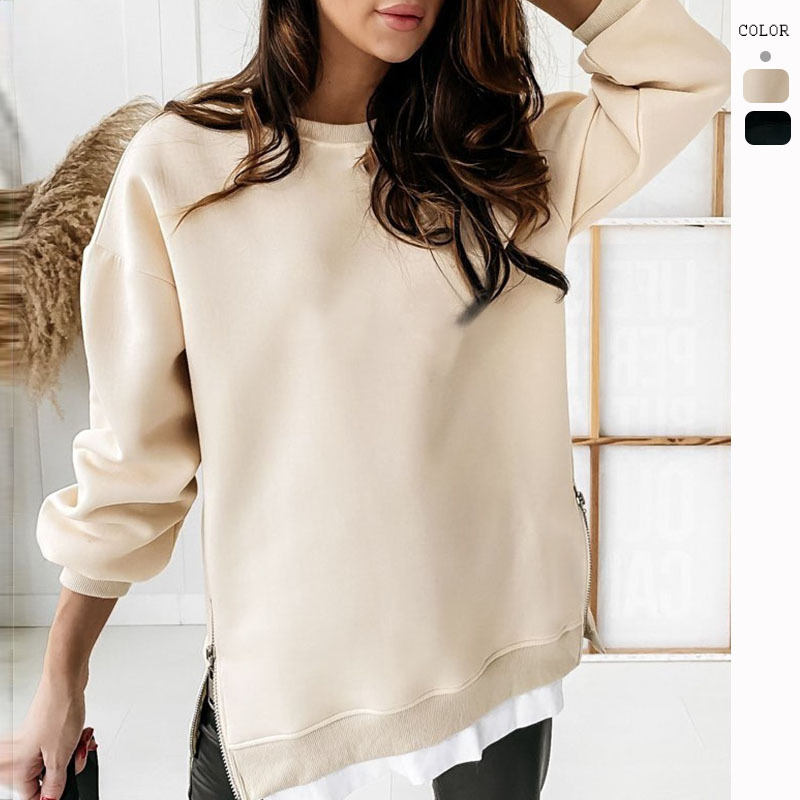 2023 herbst/winter Neue frauen Pullover Rundhals Zipper Sport Lose Top_voghion.com