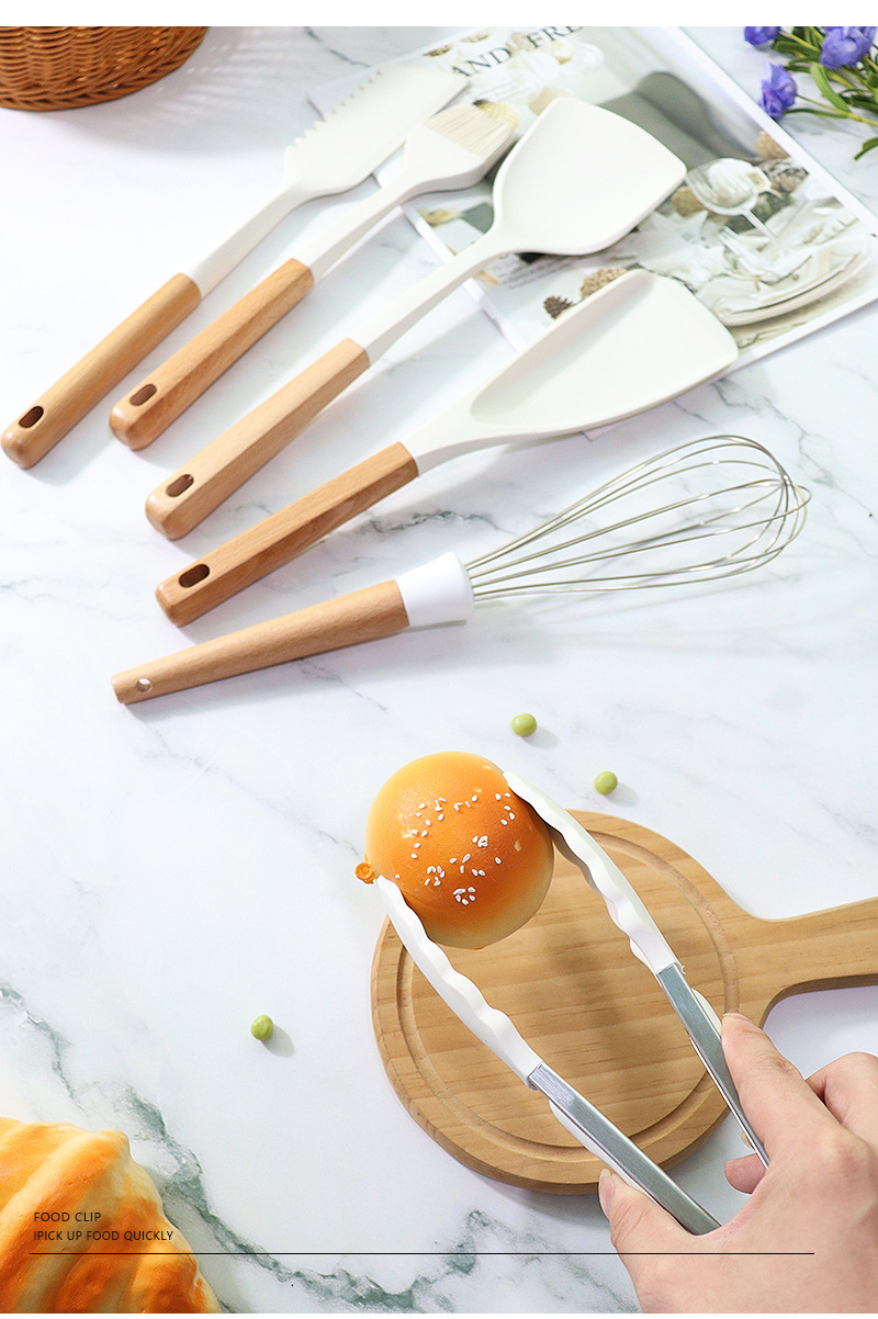 Silikon spatula ve kaşık 13 parçalı set yapışmaz silikon spatula süt beyazı gıda sınıfı silikon mutfak eşyaları seti satışa hazır