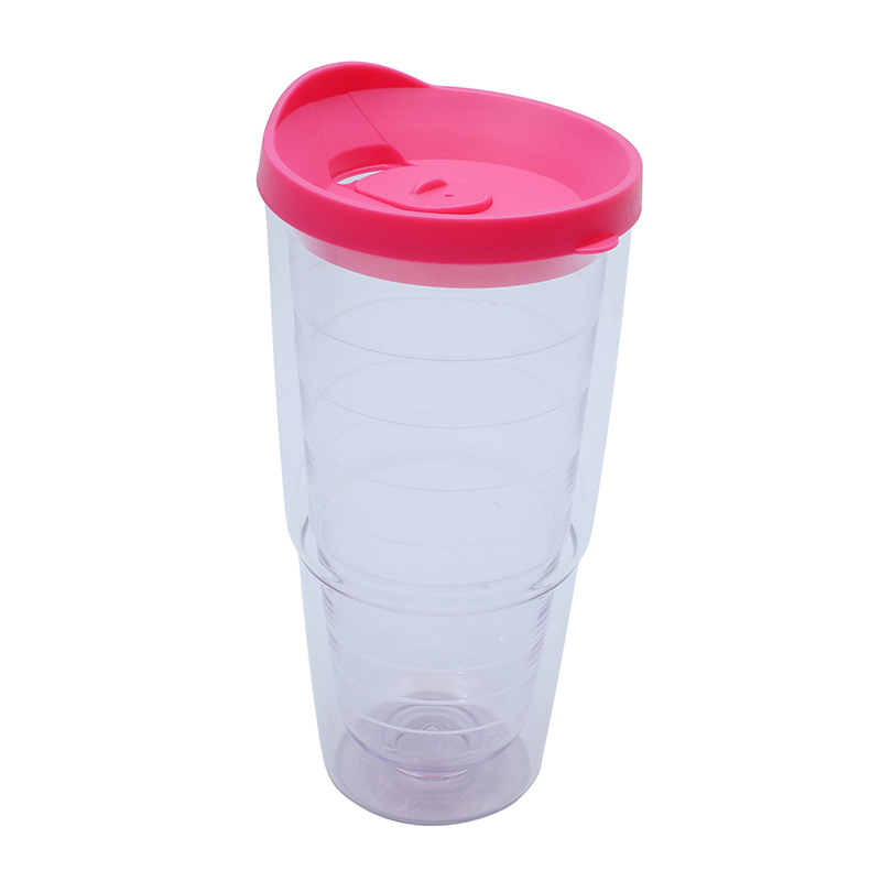 Nuevo moderno vaso de agua de plástico para beber directo 24oz vaso de rosca de doble capa de plástico grueso multicolor para bebidas frías
