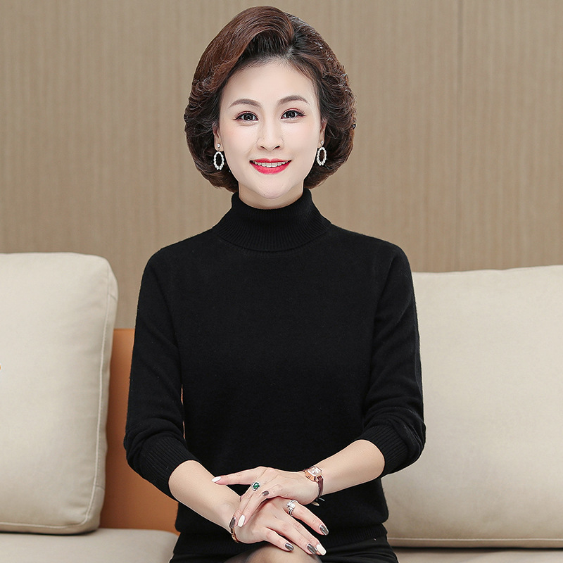 Versatile Cashmere Sweater for Women, Pure Cashmere, Middle-Aged Mom, High-Neck Wool Base Sweater, High-End Warm Inner Sweater