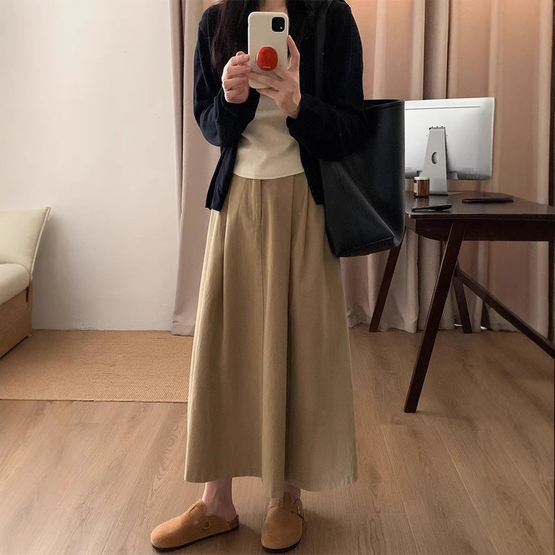 In-Stock Khaki Skirt for Women, 2025 Spring New Style, Plus Size, Slimming, Elegant, Mid-Length A-Line Umbrella Skirt In-Stock Khaki Skirt for Women, 2025 Spring New Style, Plus Size, Slimming, Elegant, Mid-Length A-Line Umbrella Skirt