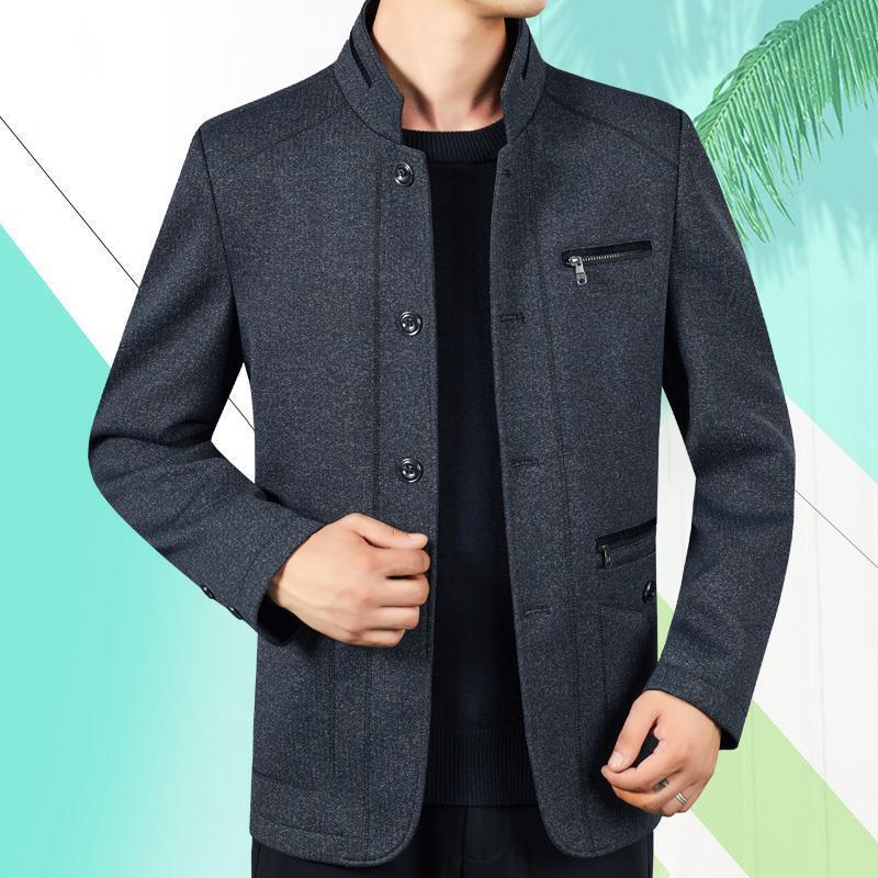 2022 Middle-aged and Elderly Men's Collar Jacket Coat Spring and Autumn Solid Color Thin Business Casual Dad Men's Top