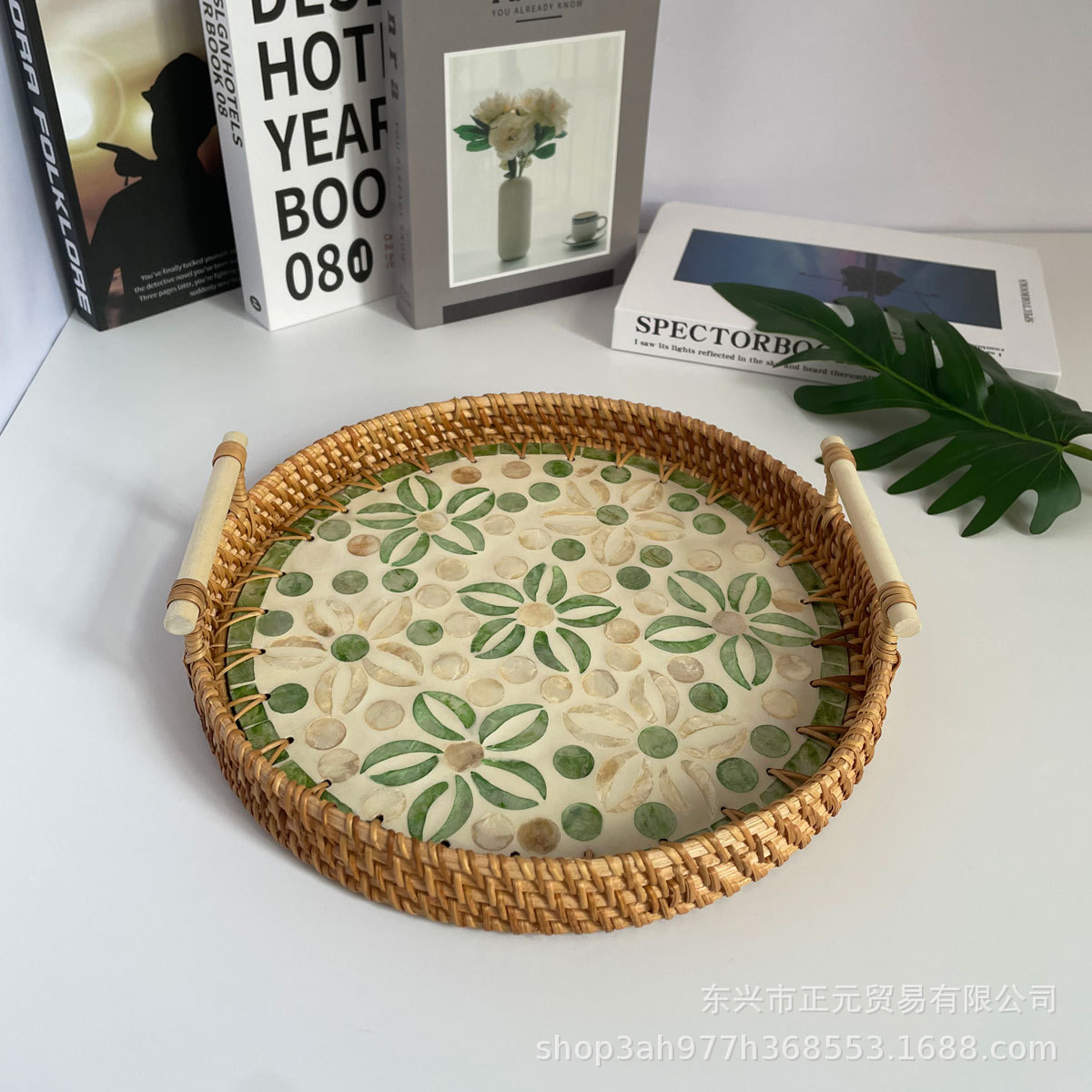 Vietnam ratán tejido Shell bandeja color Shell tejido merienda cesta de almacenamiento merienda bandeja fruta pan té bandeja