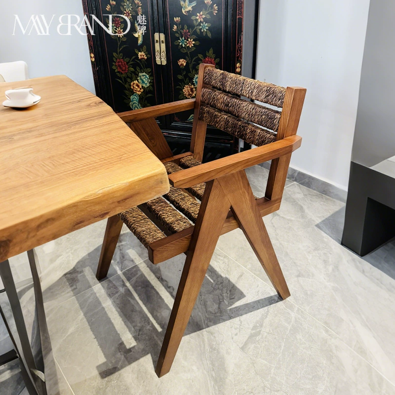 Jiajinfeng ретро B & B Коммерческий ротанговый стул из цельного дерева обеденный стул