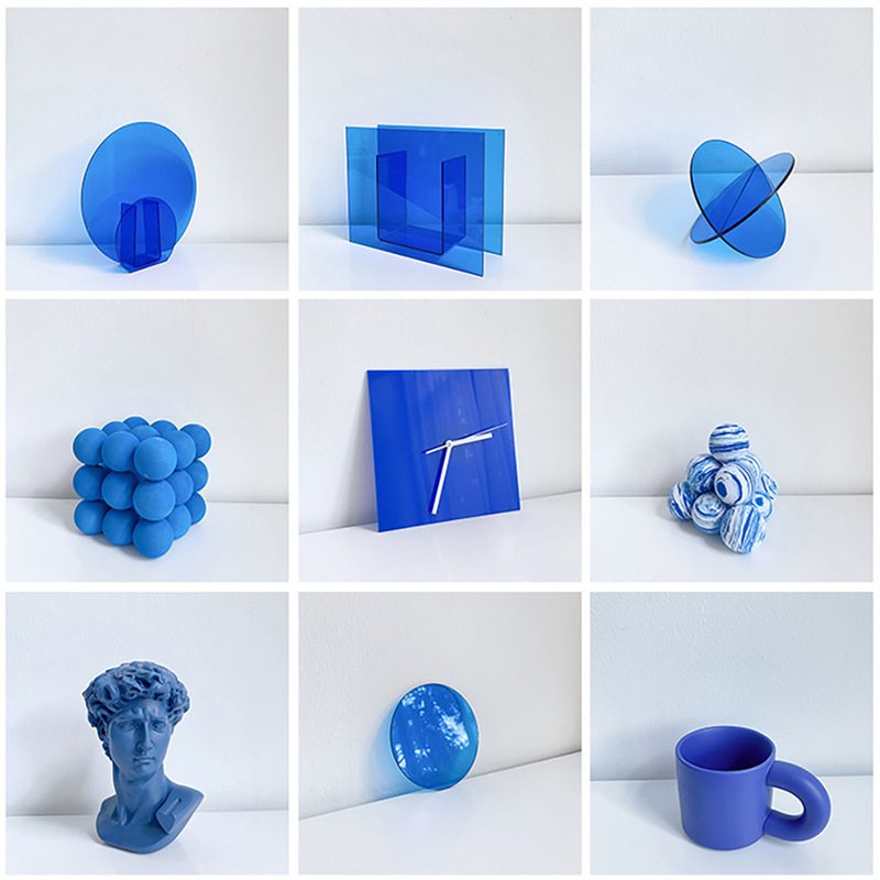 Klein Blue Clock Wall Clock Studio Background Decorations Photo Props Acrylic Translucent Ornaments Vase