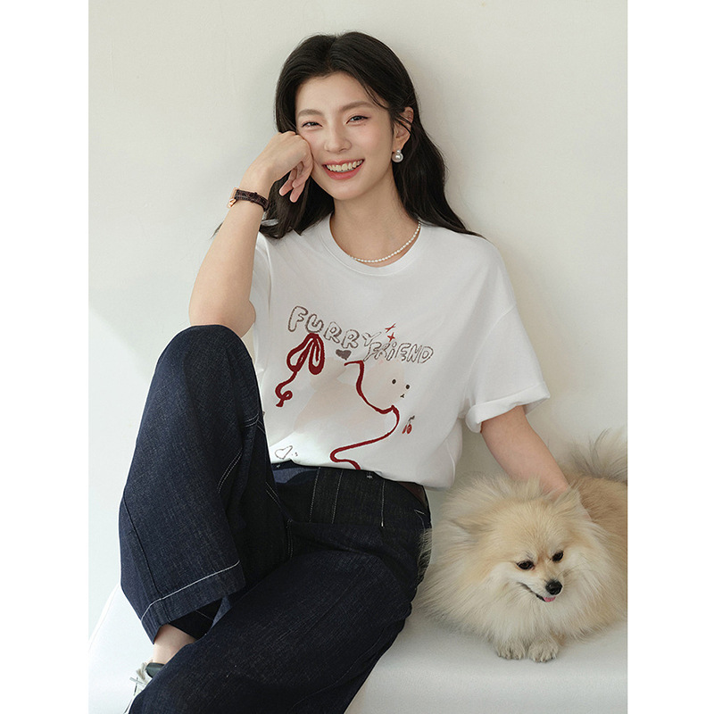 Dog Print Cool-Touch T-Shirt 26 Spring New Oversized Loose Fit Drop Shoulder Slimming Short-Sleeve T/7H2200301 Dog Print Cool-Touch T-Shirt 26 Spring New Oversized Loose Fit Drop Shoulder Slimming Short-Sleeve T/7H2200301