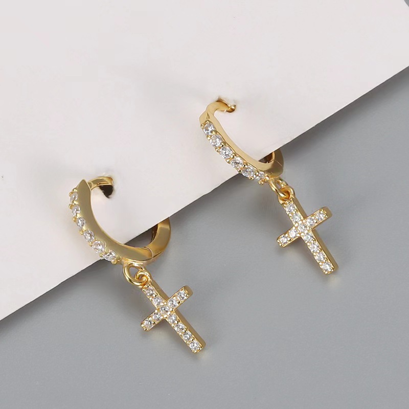 1 Paire Style Simple Traverser Incruster Le Cuivre Strass Boucles D'oreilles display picture 1