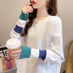 2025 新しい韓国スタイル初春と秋のベルベットルーズミッドレングス Tシャツ女性のボトリングシャツドイツベルベットホワイトトップトレンディ