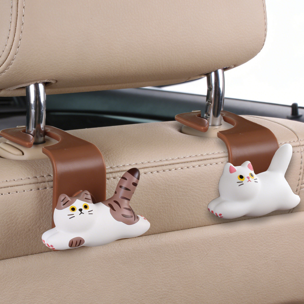Cute dibujos animados rayas gatos asiento de automóvil gancho para el asiento trasero del automóvil almacenamiento de gancho decorativo