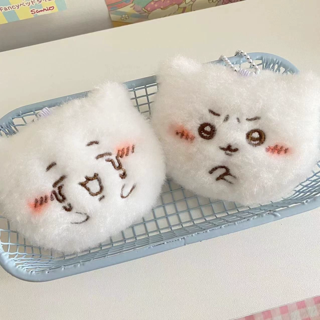 Plush doll backpack charm, 6.9×3.1×6.3 cm, squeaking bead-chain DIY accessory