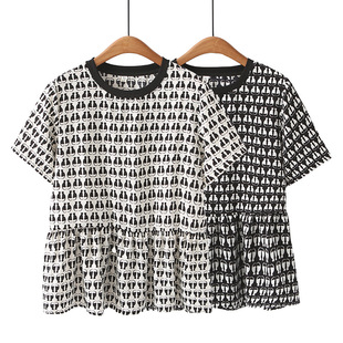 plus size Women's Summer New Chiffon Printed Short Niche Top Tight Waist Slimming Short-sleeved Doll Shirt 262416