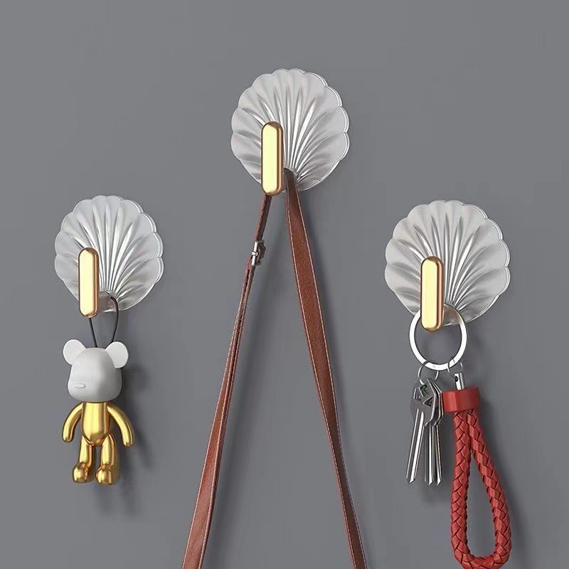 Shell Punch-Free Hook Light Luxury Transparent Texture Wall Decoration Rack Bathroom Kitchen Entrance Multi-Function