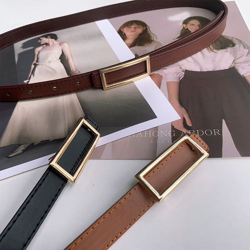New metallic rectangular snap belt, fashionable and simple women's belt jeans with Korean popular waist accessories