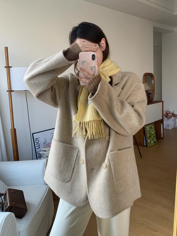 2025 新韓国スタイル両面カシミヤコート女性のショートスーツカジュアル多用途羊毛ウールコート|undefined