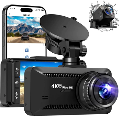 Driving Recorder 4K Front and Rear Dual Recording Reversing Images Wifi Mobile Phone Interconnection Navigation Device Parking Monitoring (Driving recorder) - single-package-size-length-142width-13height-65-standard-4k-square-head-rear-pull-1080p-cigarette-lighter-car-charger