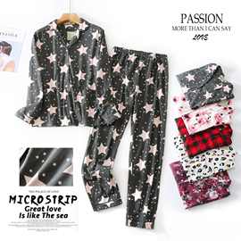 【代发】【小版】女士针织法兰绒睡衣长袖长裤秋冬款家居服