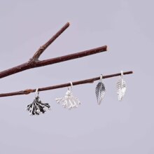 S925纯银小叶片烟花蒲公英吊件 国潮黑白小提溜吊坠DIY手串配件