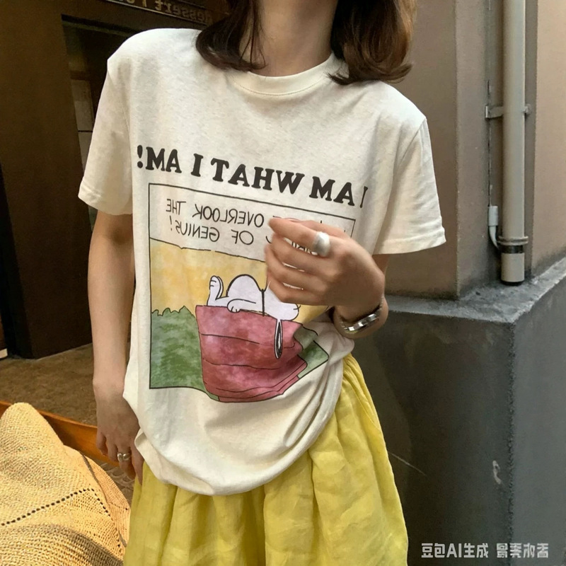 Thirteen Lines R*S Quality! 2026 New Korean-Style Niche Fashion Versatile Printed Design Age-Reducing Slimming T-Shirt for Women Thirteen Lines R*S Quality! 2026 New Korean-Style Niche Fashion Versatile Printed Design Age-Reducing Slimming T-Shirt for Women