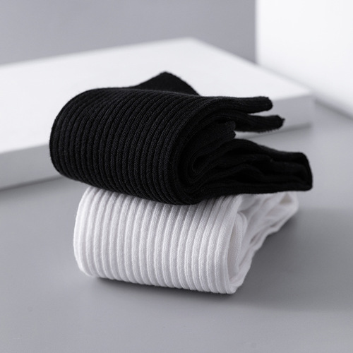 Summer and Autumn New Men's Fashion Japanese Style Breathable Double Stitch Solid Color Instagram Cotton Socks Striped Casual Hong Kong Style Women's Long Socks