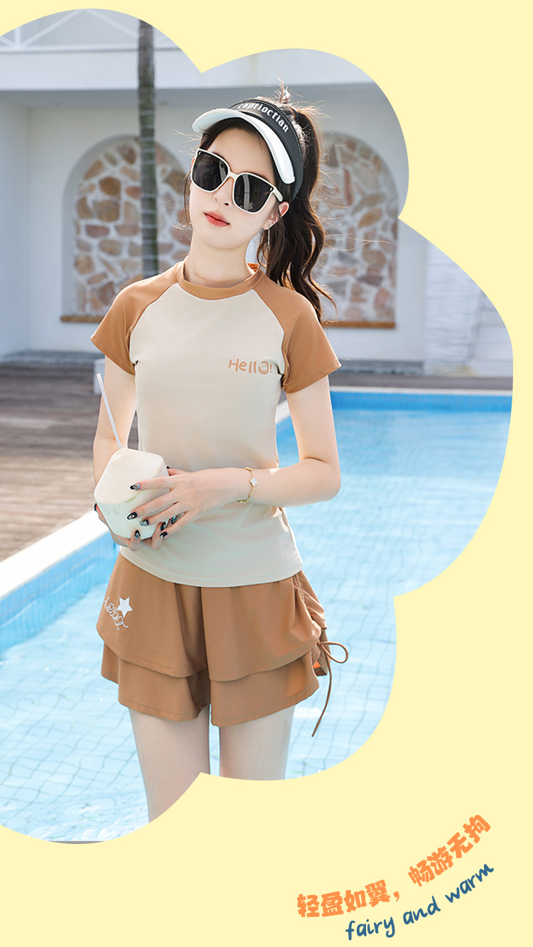 子供用水着 ガールズ半袖セパレート 保守デザイン日焼け止め 