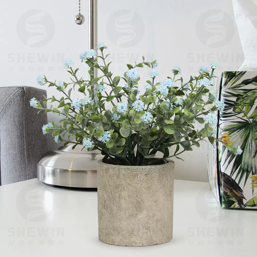 现货仿真盆栽跨境纸浆盆金钱满天星家居桌面仿真植物圆柱绿植盆景