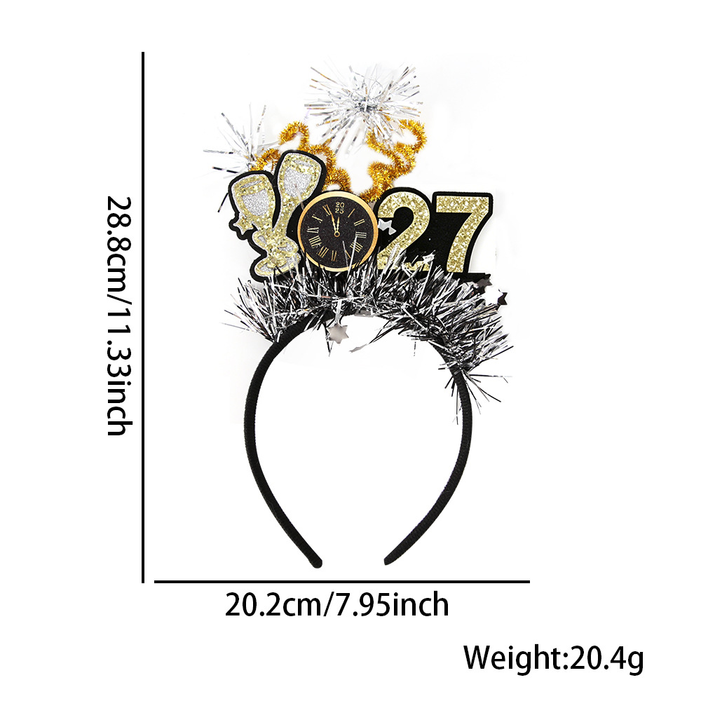 2027 Fiesta de Año Nuevo Feliz Año Nuevo Black Gold Color Star Headband Decoraciones de Año Nuevo image 16
