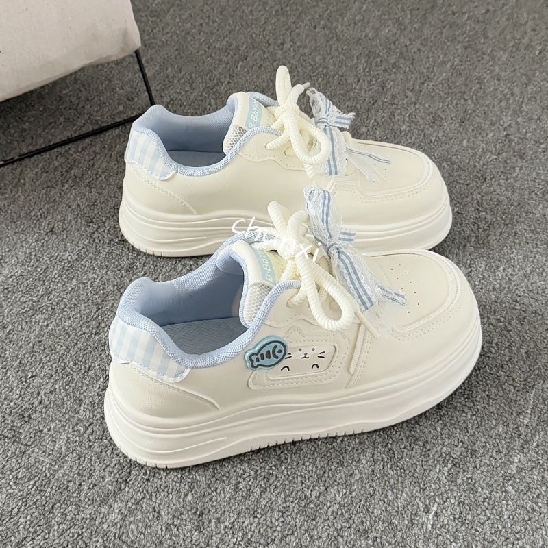 Back-To-School Season White Shoes for Women 2025 New Cute and Versatile Ins Junior High School Students Thick-Soled Sneakers Niche Non-Colliding Shoes