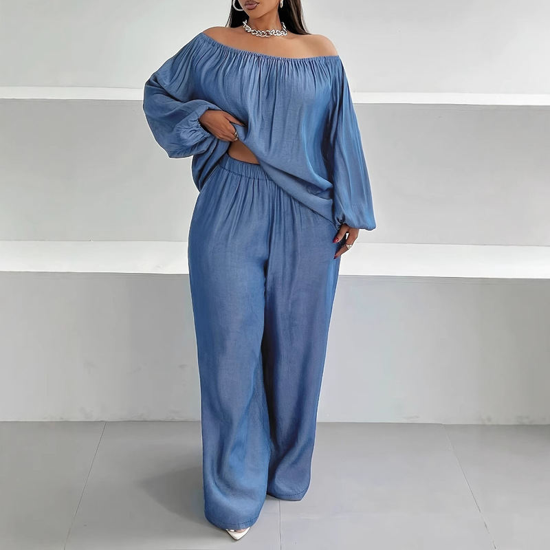 クロスボーダー婦人服アマゾン AliExpress 大きいサイズワンラインカラートップパンツカジュアルルーズツーピーススーツ春と夏|undefined