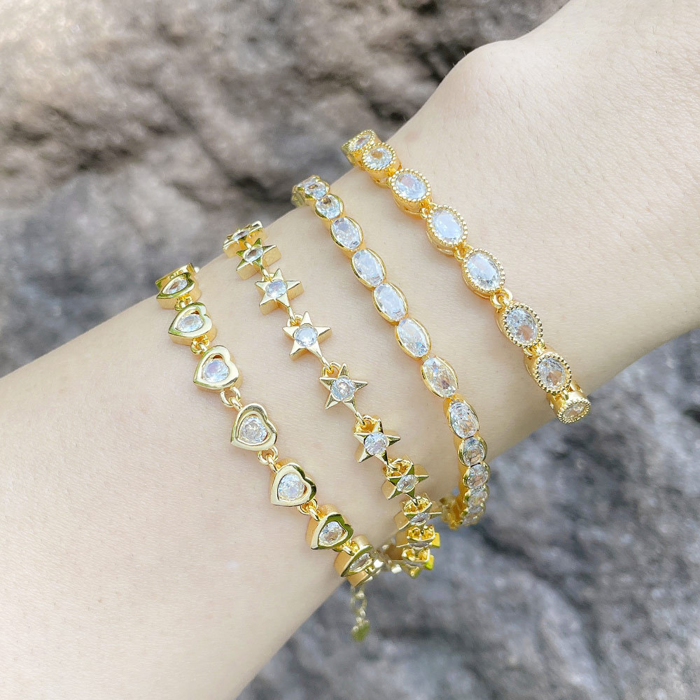 Fashion Geometric Star Heart Shape Copper Bracelets Inlay Zircon Copper Bracelets