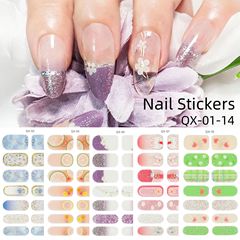 外国貿易新しいグラデーションマニキュアフィルムネイルステッカーフルデカール花愛蝶ベークフリージェルネイルアートステッカー卸売
