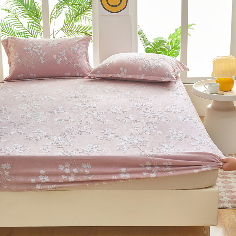 2024 nuevo estilo de terciopelo de leche de terciopelo tallado de color sólido, funda de colchón de funda de colchón