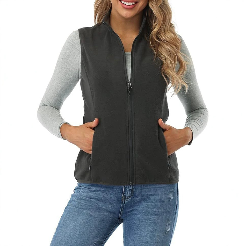 European and American cross-border women's fleece vest, zip-up stand-up collar sleeveless warm vest, solid color outdoor casual jacket European and American cross-border women's fleece vest, zip-up stand-up collar sleeveless warm vest, solid color outdoor casual jacket