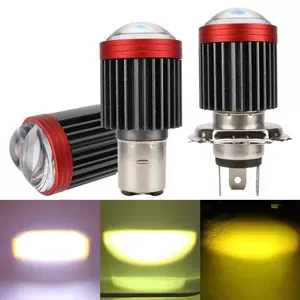 LED İki Linzalı Motosiklet Fənəri Ağ və Sarı İki Rəngli H4 Ba20D Balıq Gözü 12-80V Yüksək/Aşağı Şüa