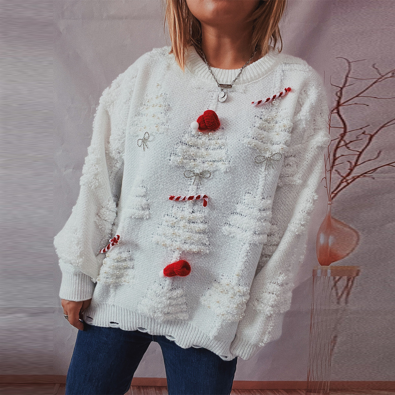 Suéter Navideño 2025 con Perlas Hechas a Mano y Decoración 3D para Navidad y Año Nuevo, Estilo Transfronterizo para Amazon image 9