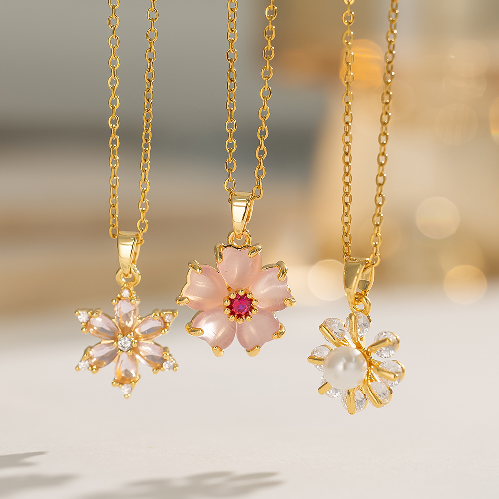 Necklace Women's Internet Celebrity Cross-border Zircon Flower Niche New Style Design Sense Ring Temperament suit Titanium Steel Necklace