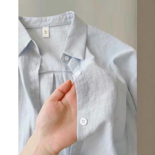 Cotton Linen Long-Sleeve Sun Protection Shirt Women's Outerwear Spring and Autumn Thin Version Plus Size Fat MM Slimming Loose Polo Collar Casual