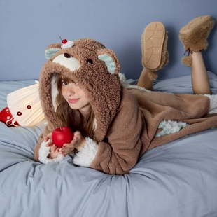 Халат из кораллового флиса утеплённый удлинённый