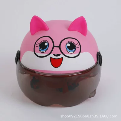 Cross-Border Specialty Children's Electric Battery Car Helmet Gray Male and Female Children Baby All Year Round Cute Full Helmet Summer and Winter (Motorcycle Safety Supplies) - cross-border-monopoly-sub-pink-with-tea-mirror