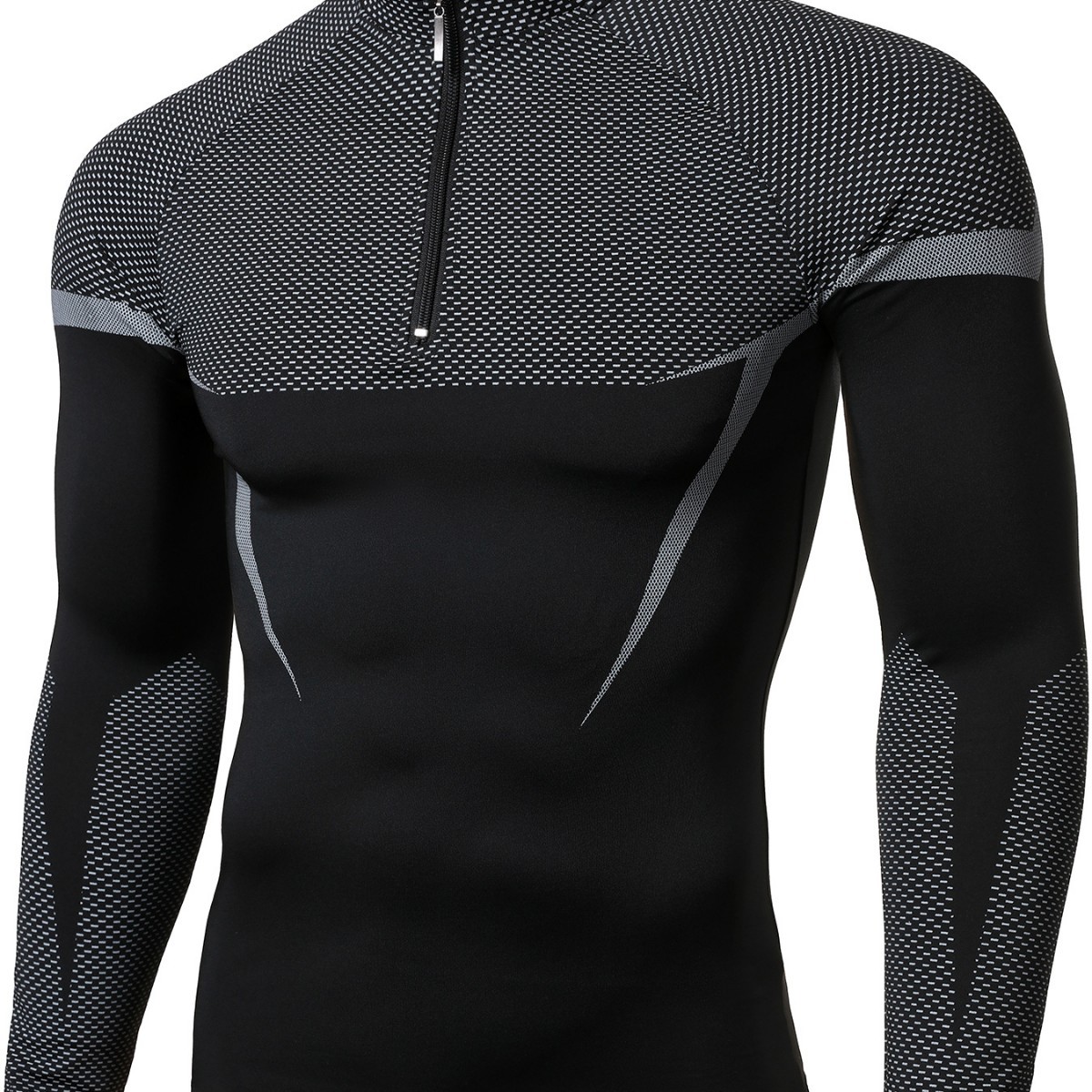 Men's Semi-Zip Long Sleeve Athletic Shirt Breathable Mesh Slim Fit Quick Dry Workout Top for Training And Sports_voghion.com