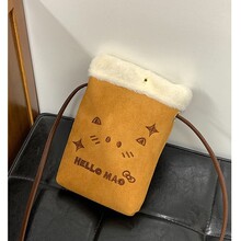 新款毛绒高颜值可爱小包包单肩斜挎手机包收纳包小猫单肩包零钱包