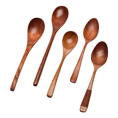 Wooden commercial spoon snail powder spoon household soup wooden small spoon Korean small wooden spoon fork
