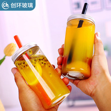 厂家供应500ml塑料瓶 创意一次性便携果汁饮料瓶透明带吸管奶茶瓶