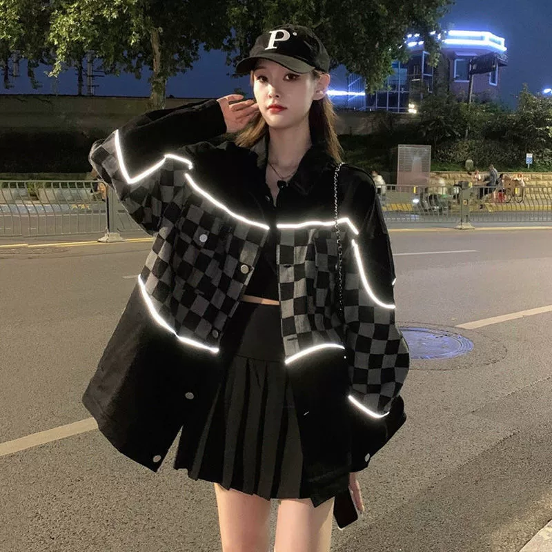 Denim jacket, oversize spring 2022 collection, black checkerboard design