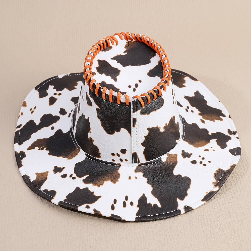Nicho de cuero de vaca patrón occidental sombrero de vaquero americano retro vacaciones al aire libre sombrero para el sol