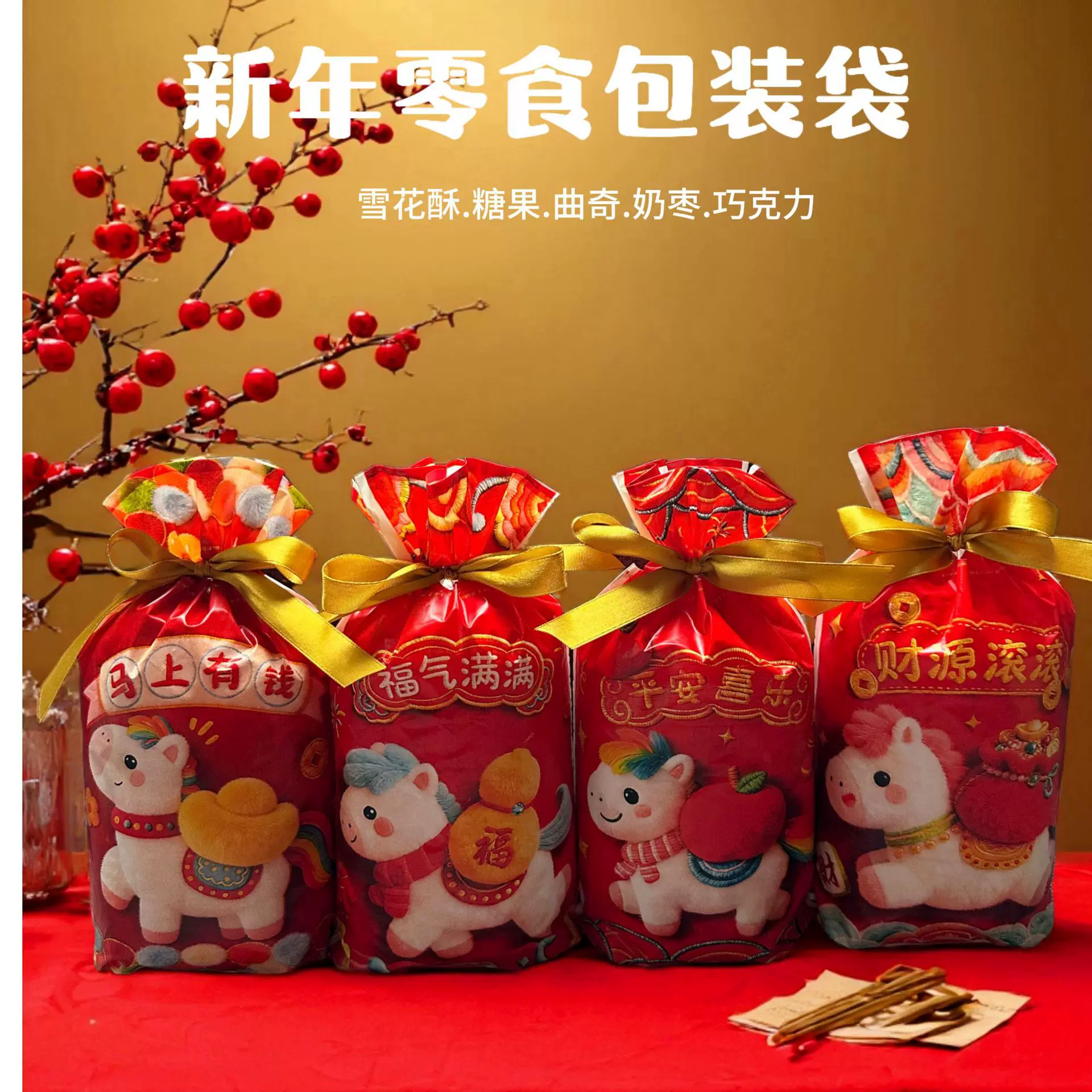 厂家直销圣诞雪花酥包装袋食品级抽绳束口袋牛轧糖巧克力礼品袋