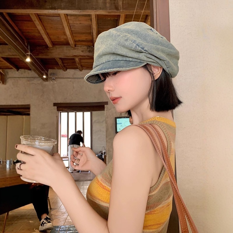 日本のニッチなレトロな綿とリネンのプリーツクラウドベレー帽女性のための春と秋の顔見せキャスケット帽子八角形画家の帽子|undefined