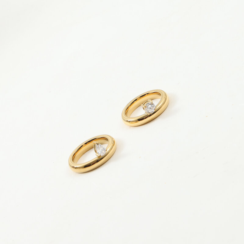 6, 7, 8 Ring Size Wholesale Jewelry IG Style Round Water Droplets Titanium Steel Zircon 18K Gold Plated Inlay Rings