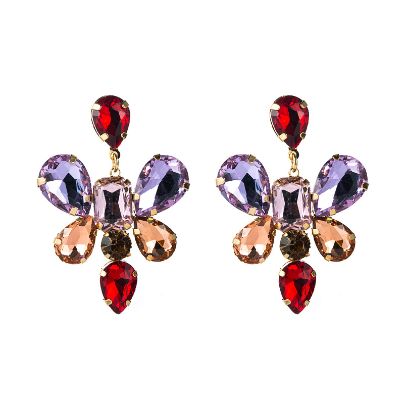 Fashion Drop-shaped Glass Diamond Butterfly Flower Earrings Wholesale Nihaojewelry display picture 8